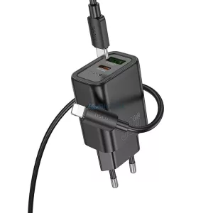 Hoco N63 încărcător de rețea cu conexiune 1xUSB-A și 1xUSB-C + cablu Type-C - Lightning 30W 3A PD QC3.0 - negru