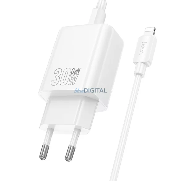 Hoco N63 încărcător de rețea cu conexiune 1xUSB-A și 1xUSB-C + cablu Type-C - Lightning 30W 3A PD QC3.0 - alb