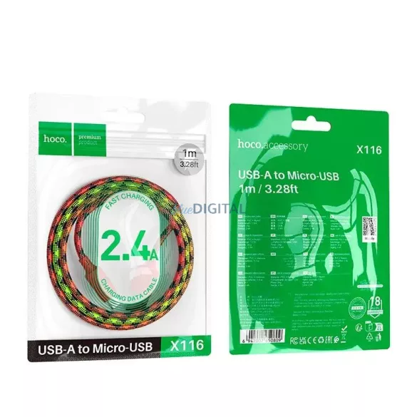 Cablu USB-A - Micro USB Hoco 2,4A 2,4A 1 m roșu tranziție