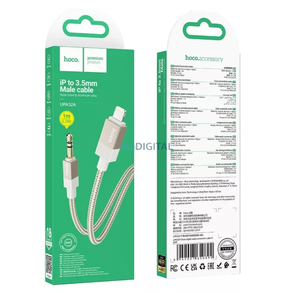 Cablu AUX Jack 3,5 mm (masculin) Lightning (masculin) Hoco 1 m UPA32A auriu