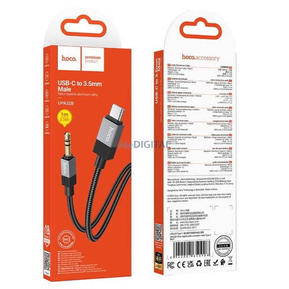 Cablu AUX Jack 3,5 mm (masculin) USB C (masculin) Hoco 1 m UPA32B negru