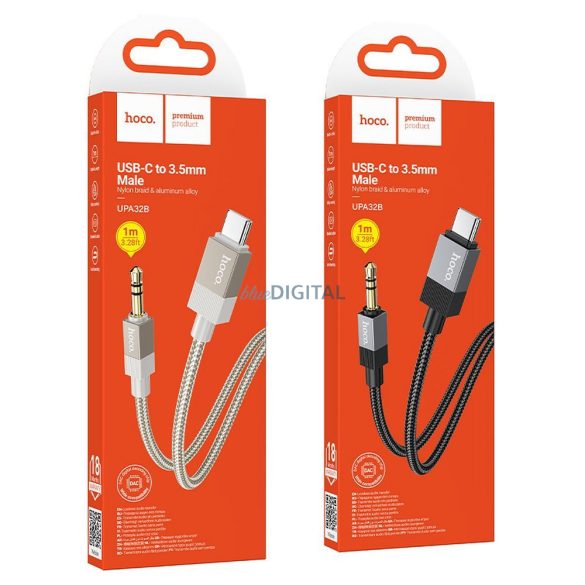Cablu AUX Jack 3,5 mm (masculin) USB C (masculin) Hoco 1 m UPA32B negru