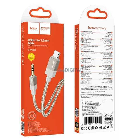 Cablu AUX Jack 3,5 mm (masculin) USB C (masculin) Hoco 1 m UPA32B auriu