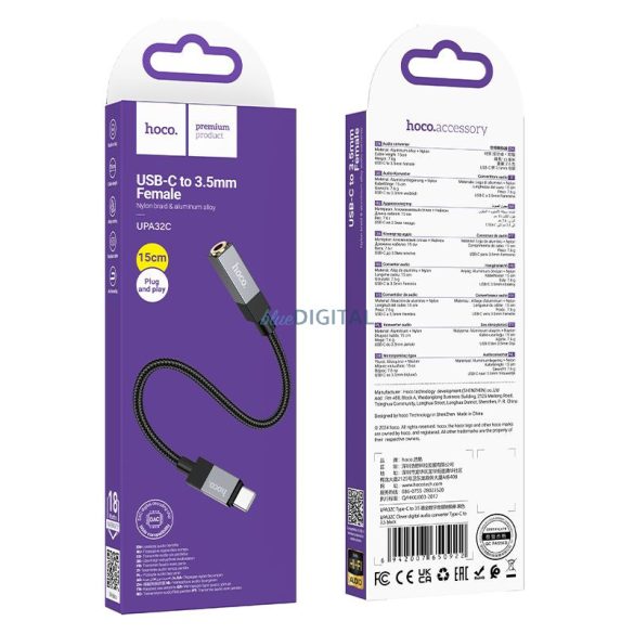 Adaptor AUX USB C (masculin) la jack de 3,5 mm (feminin) Hoco UPA32C negru