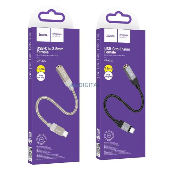 Adaptor AUX USB C (masculin) la jack de 3,5 mm (feminin) Hoco UPA32C negru