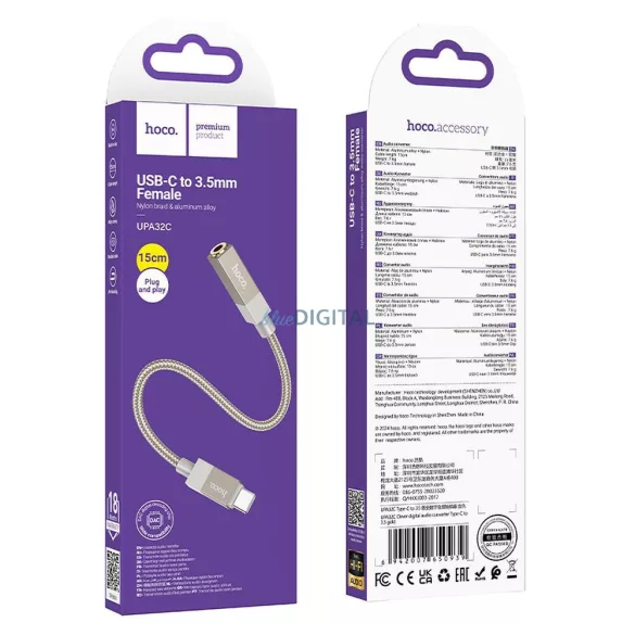 Adaptor AUX USB C (masculin) la jack de 3,5 mm (feminin) Hoco UPA32C auriu