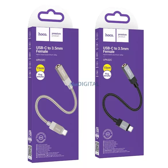 Adaptor AUX USB C (masculin) la jack de 3,5 mm (feminin) Hoco UPA32C auriu