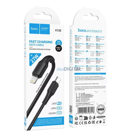 Cablu USB C Lightning Hoco PD 27W 1 m X120 negru