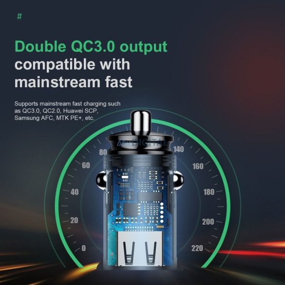 Baseus CCALL-YD01 Încărcător auto cu 2 conexiuni USB-A 30W QC3.0 - negru