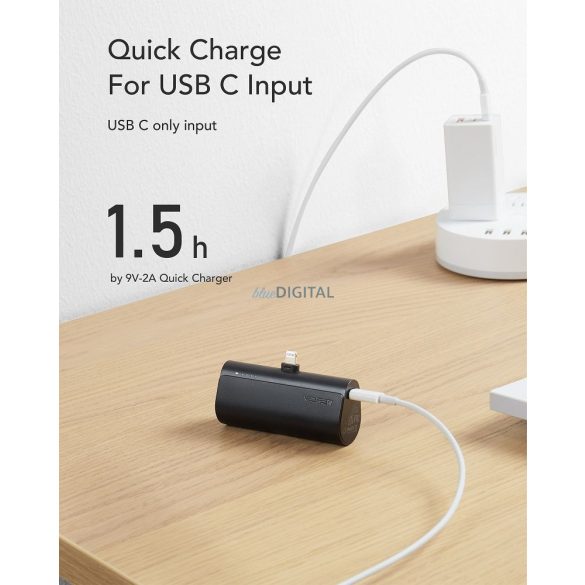 Power Bank VEGER PlugOn - 5000mAh cu conector pentru Lightning 8 pini PD20W negru (W0556P)