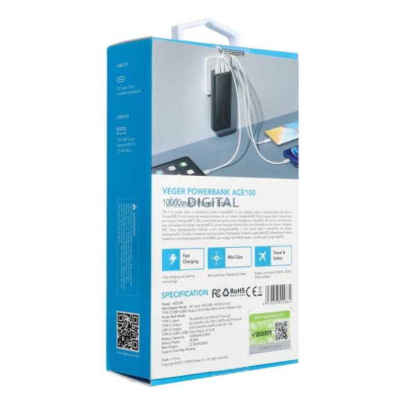Veger W1146 powerbank 10000mAh 20W QC3.0 PD - negru