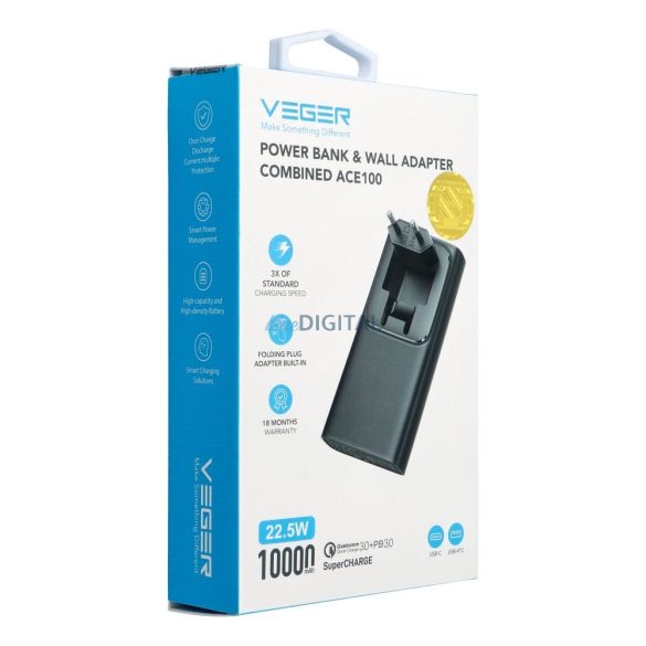 Veger W1146 powerbank 10000mAh 20W QC3.0 PD - negru
