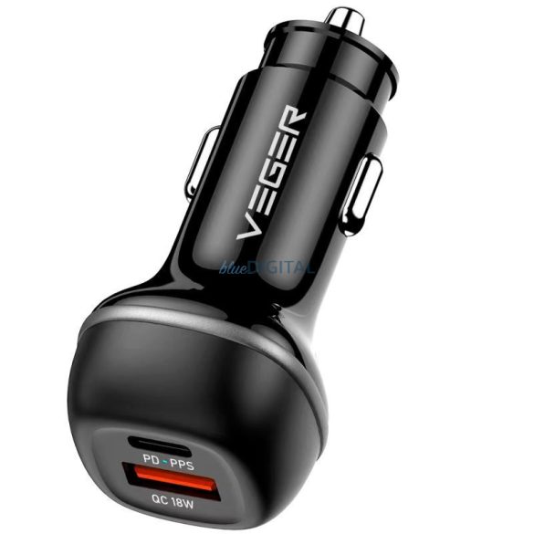 VEGER Încărcător auto USB-A + USB C QC PD 51W CC62-1A1C negru