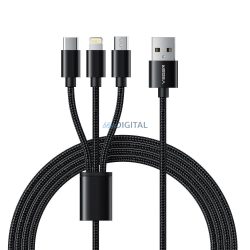   Cablu VEGER 3in1 USB A la Tip C + Apple Lightning 8-pini + Micro 2A V303 1,2m negru
