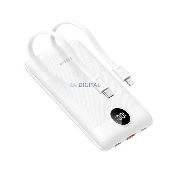 Veger W1170 powerbank 10000mAh 2A 22.5W QC3.0 PD cu cablu Type-C și Lightning încorporat alb - alb