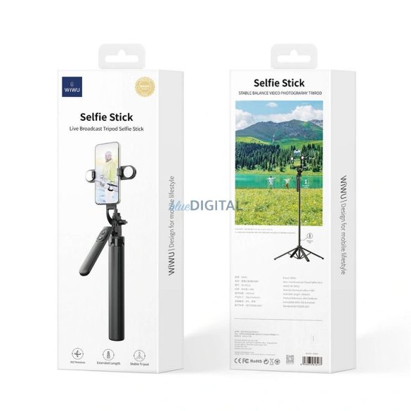 WiWU - Wi-SE012 Selfie Stick cu funcție de trepied și lumină LED dublă