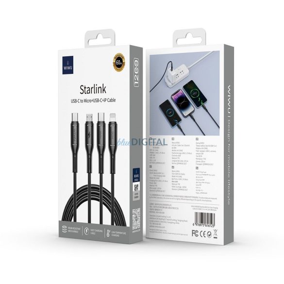 WiWU Wi-046E Starlink Series Type-C - Cablu fulger/micro USB/Type-C 60W 100cm - negru
