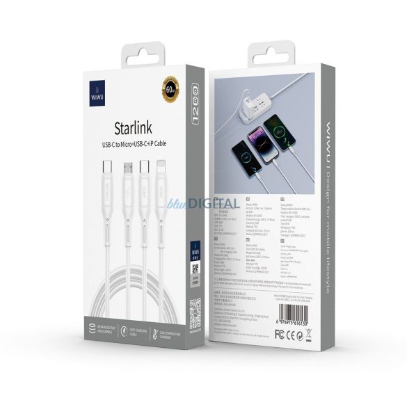 WiWU Wi-046E Starlink Series Type-C - Cablu fulger/micro USB/Type-C 60W 100cm - alb