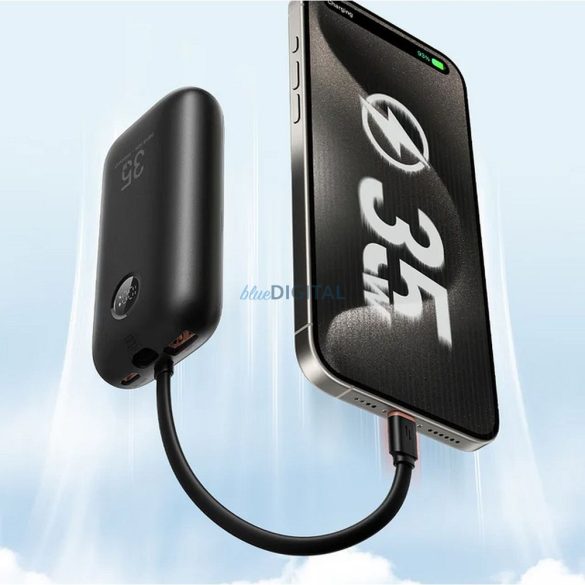 Veger K1 (W1188) powerbank cu conexiune 2xUSB-A, built-in Type-C și cablu Lightning 10000mAh 35W PD QC3.0 - negru