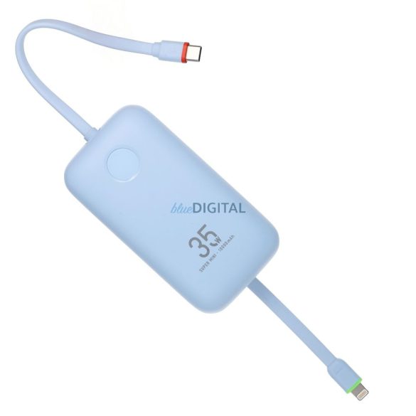 Veger W1188 powerbank cu cablu Type-C și Lightning încorporat 10000mAh 35W QC3.0 PD - albastru