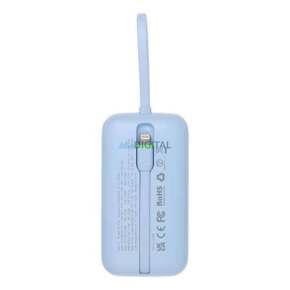 Veger W1188 powerbank cu cablu Type-C și Lightning încorporat 10000mAh 35W QC3.0 PD - albastru