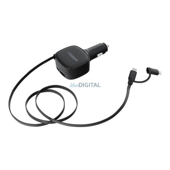 VEGER Încărcător auto USB C + cablu USB C / Lightning QC PD 84W CC89 negru
