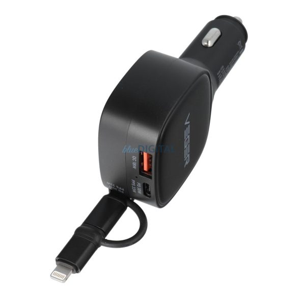 VEGER Încărcător auto USB C + cablu USB C / Lightning QC PD 84W CC89 negru