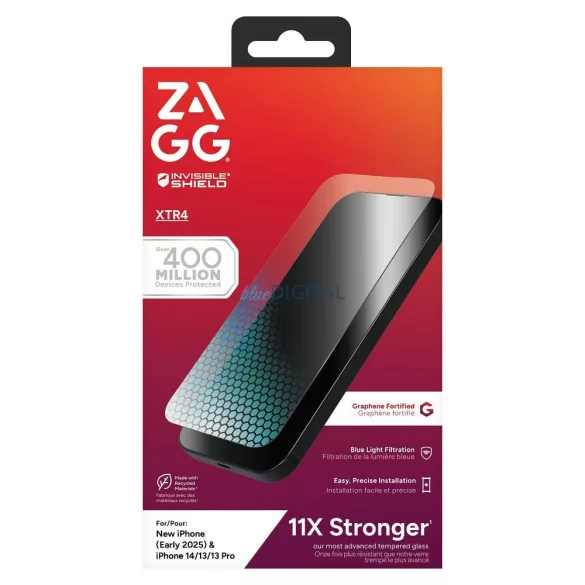Zagg XTR4 filtru de lumină albastră din sticlă temperată pentru iPhone 13/13 Pro/14/16e