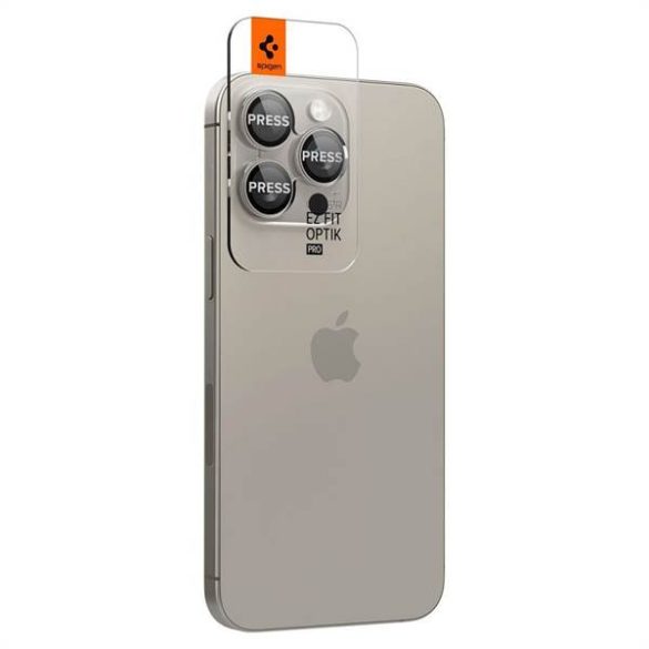 SPIGEN OPTIK.TR Protector camera ”EZ FIT” pachet de 2 pentru IPHONE 14 PRO / PRO MAX / 15 PRO / PRO MAX titan natural