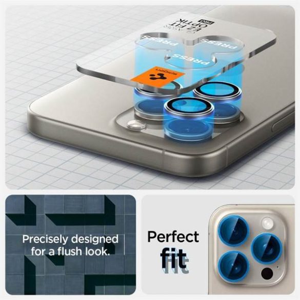 SPIGEN OPTIK.TR Protector camera ”EZ FIT” pachet de 2 pentru IPHONE 14 PRO / PRO MAX / 15 PRO / PRO MAX titan natural