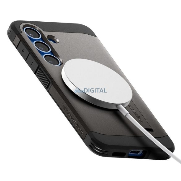 Carcasă compatibilă Spigen Tough Armor MagSafe cu suport pentru Samsung Galaxy S25 Plus - gri metalic