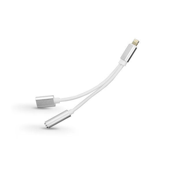 Lightning + adaptor audio pentru căști cu mufă de 3,5 mm - 2in1 - argintiu/alb