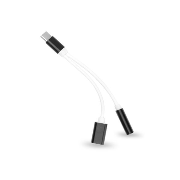 Adaptor USB Type-C pentru căști cu mufă de 3,5 mm/încărcător Type-C - negru/alb