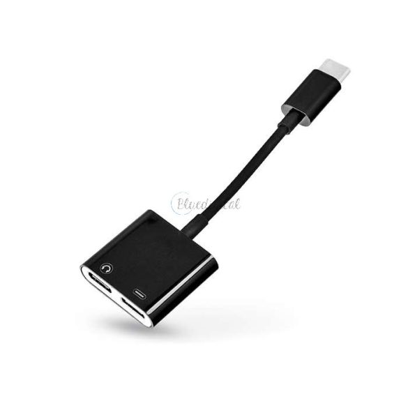 USB Type-C - 2x adaptor USB Type-C pentru încărcare și ascultare muzică în același timp - negru - ambalaj ECO