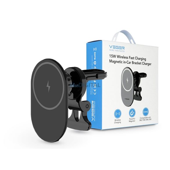 Suport auto wireless Veger Qi/încărcător rapid care se potrivește în orificiul de ventilație - Veger Y38 - negru
