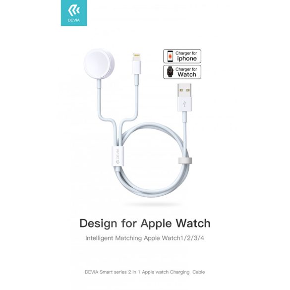 Devia cablu magnetic de încărcare pentru Apple Watch + cablu Lightning - Devia Smart Series 2in1 Apple Watch Charging Cable - alb