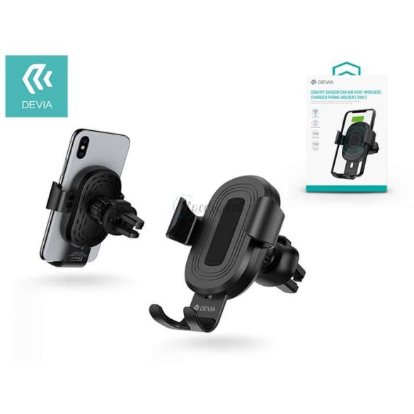 Devia Car Air Vent Wireless Charger/Holder - 5V/2A - Devia Sensor Car Air Vent Wireless Charger Phone Holder - 10W - Qi Standard - Negru