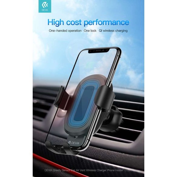 Devia Car Air Vent Wireless Charger/Holder - 5V/2A - Devia Sensor Car Air Vent Wireless Charger Phone Holder - 10W - Qi Standard - Negru