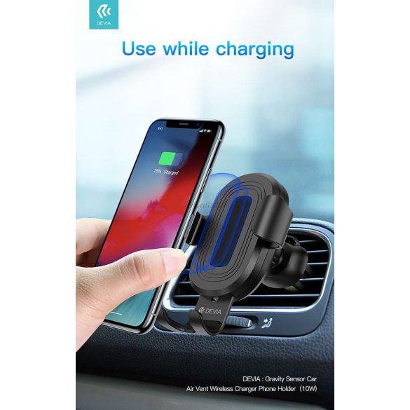Devia Car Air Vent Wireless Charger/Holder - 5V/2A - Devia Sensor Car Air Vent Wireless Charger Phone Holder - 10W - Qi Standard - Negru