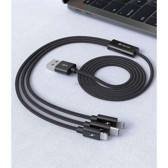 Devia USB Charger Cable 1.2 m - Devia Gracious Series 3in1 pentru Lightning/microUSB/Type-C - 5V/3A - negru