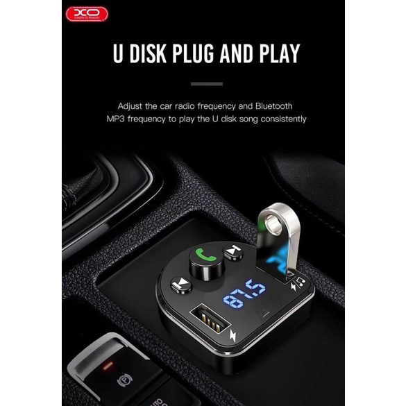 Transmițător FM Bluetooth XO/încărcător brichetă - 2xUSB + MP3 + radio FM - XO BCC01 - negru