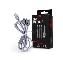   Maxlife Cablu USB de încărcare și date cu cablu de 1 m - Maxlife 3in1 pentru Lightning/microUSB/Type-C Cablu USB - 5V/2A - argintiu
