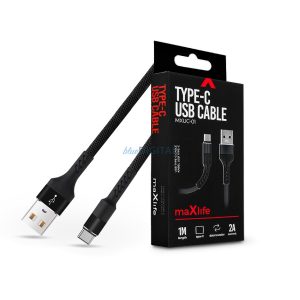 Maxlife USB - Cablu de date și încărcare USB Type-C cu cablu material de 1 m - Cablu USB Type-C Maxlife MXUC-01 - 5V/2A - negru