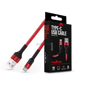 Maxlife USB - Cablu de date și încărcare USB Type-C cu cablu material de 1 m - Cablu USB Type-C Maxlife MXUC-01 - 5V/2A - roșu/negru