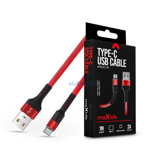 Maxlife USB - Cablu de date și încărcare USB Type-C cu cablu material de 1 m - Cablu USB Type-C Maxlife MXUC-01 - 5V/2A - roșu/negru
