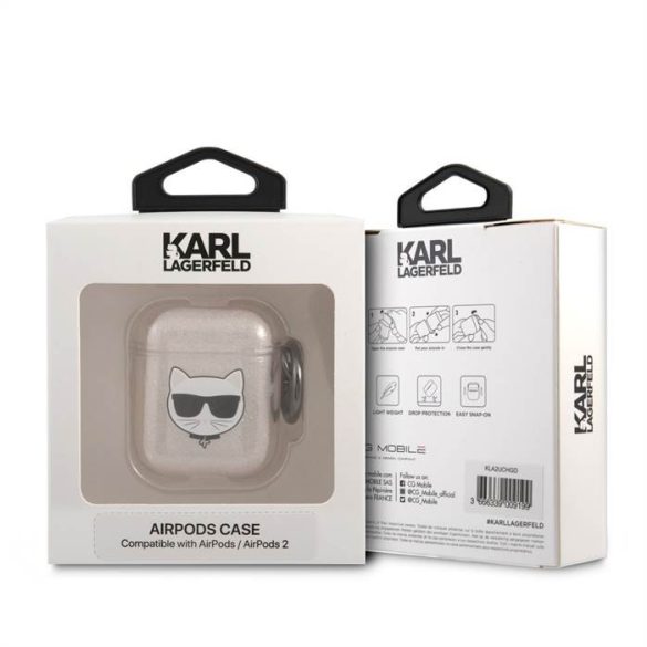 Suport TPU cu sclipici pentru Apple Airpods 1/2 KARL LAGERFELD KLA2UCHGD - auriu