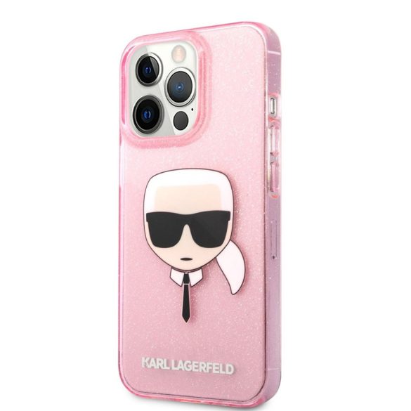 Husă din spate cu sclipici pentru Apple iPhone 13 Pro Max KARL LAGERFELD KLHCP13XKHTUGLP - roz