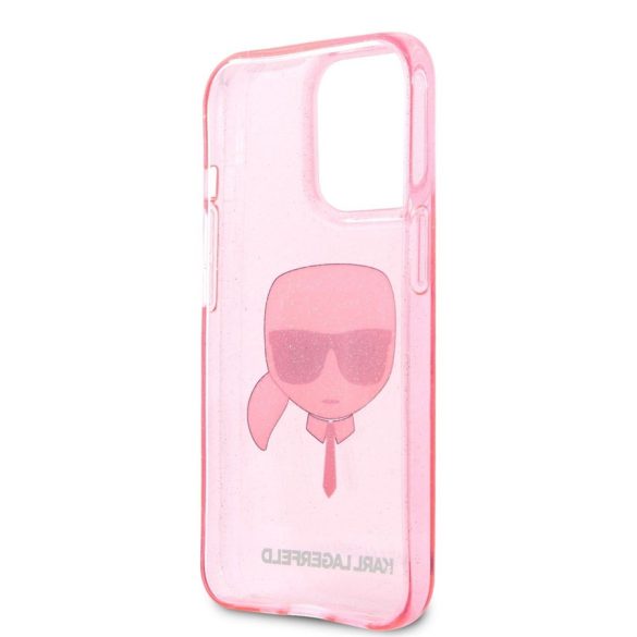Husă din spate cu sclipici pentru Apple iPhone 13 Pro Max KARL LAGERFELD KLHCP13XKHTUGLP - roz