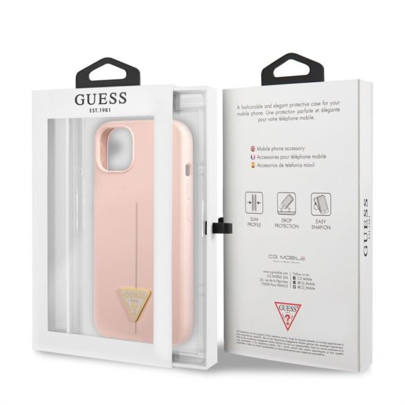 Husă din spate din silicon lichid Apple iPhone 13 GUESS GUHCP13MSLTGP - roz