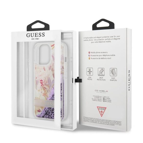 Husă din TPU cu sclipici lichid pentru Apple iPhone 13 Pro GUESS GUHCP13LLFLSU - violet